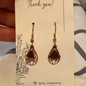 Gold Geometric Filigree Tassel Earrings